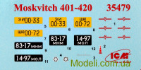 ICM 35479 Сборная модель отечественного пассажирского автомобиля Москвич-401-420 седан