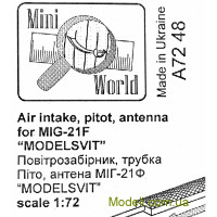 Mini World 7248 Повітрозабірник, трубка "Піто" і антена для моделі літака МіГ-21Ф (ModelSvit)