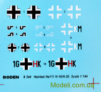 RODEN 344 Збірна модель 1:144 Середній бомбардувальник Heinkel He111 H-16